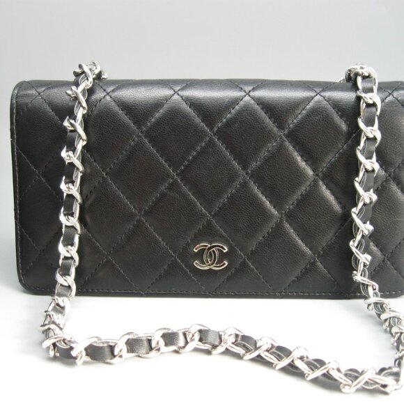 Chanel Black Lambskin Leather Long Bag Wallet - Picture 1 of 16